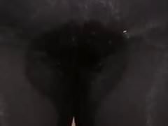 Close-up peeing with the addition of masturbating in my stingy ebony pants 1